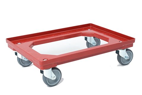 Přepravní vozík pod přepravky 600x400mm červený - kolečka 50mm - nosnost 150kg